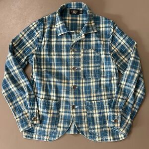 RRL Ralph Lauren cotton linen plaid jacket 3 M pockets blazer double RL blue